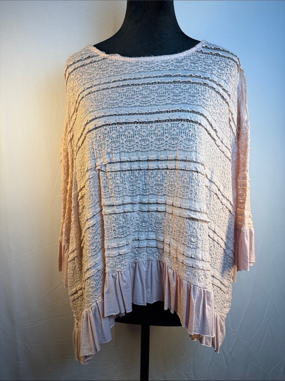 Umgee Pale Pink Lace Panel Ruffle Tunic/Top